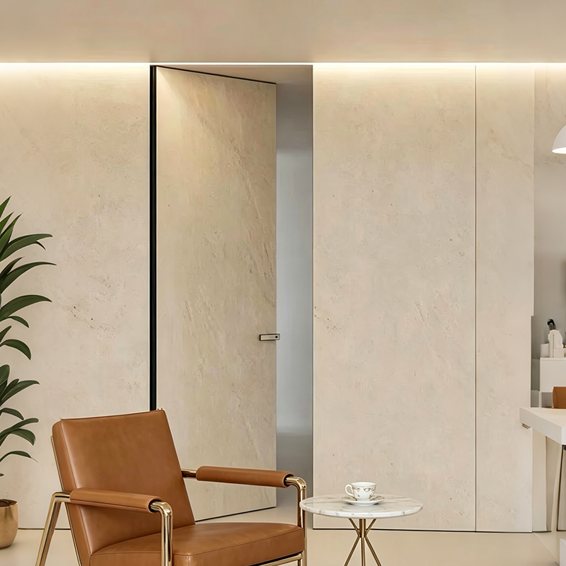 Frameless Premium Self-closing Impact Resistant Rock Slab Aluminium Honeycomb Hidden Frame Interior Door For Villa &amp; Hotel