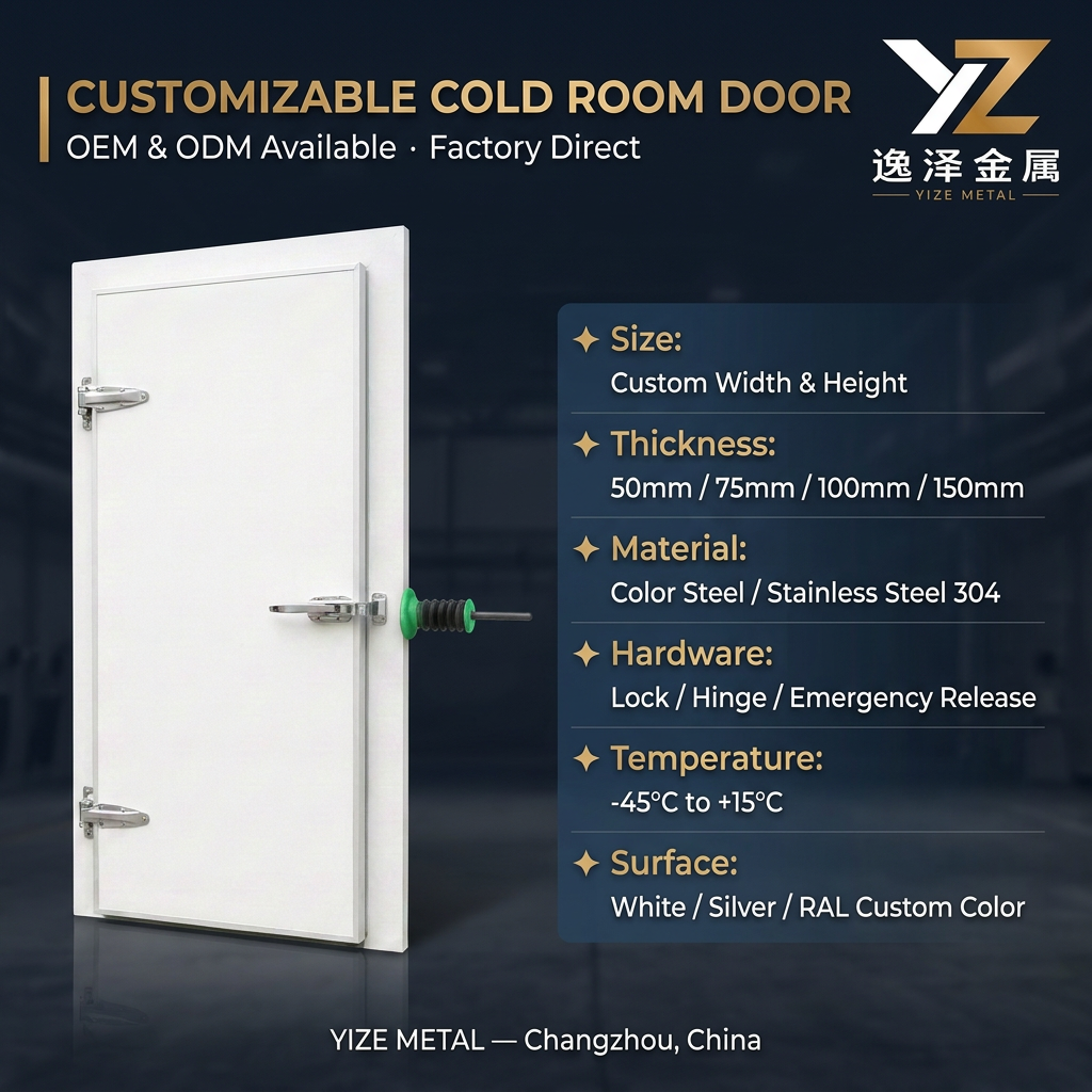 Stainless Steel &amp; PVC Aluminum Alloy Insulated Waterproof Semi Recessed Hinged Side Opening Modern Design Cold Storage Door