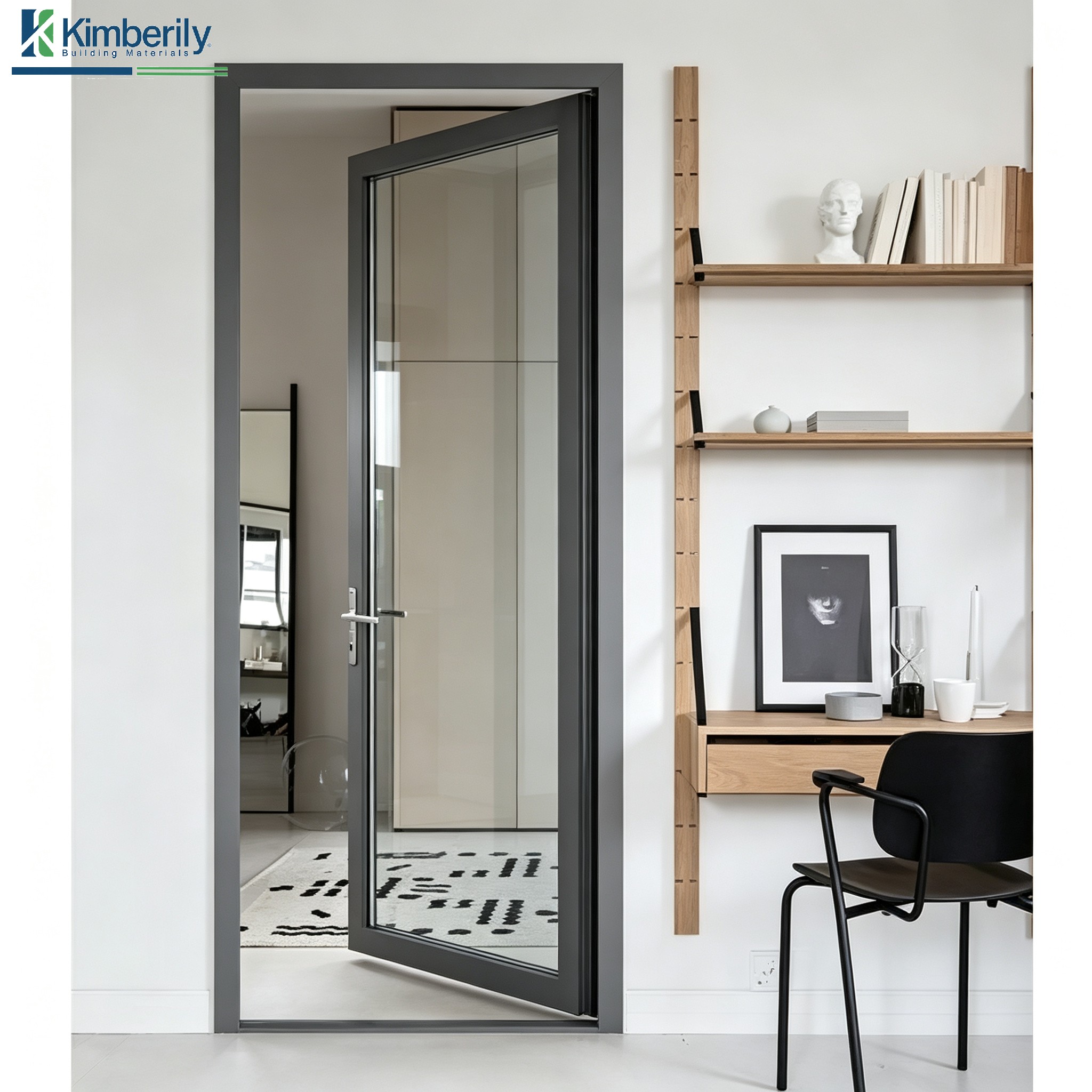 Simple Modern Aluminum Casement Door Smooth Surface Color Custom Sound Insulated Door for Office Residential Renovation