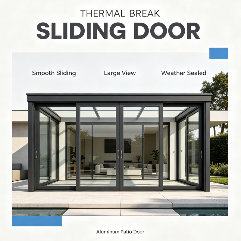 Windproof Sliding Door With High Strength Thermal Break Aluminum Frame and Double Tempered Glass Modern Apartment Interior