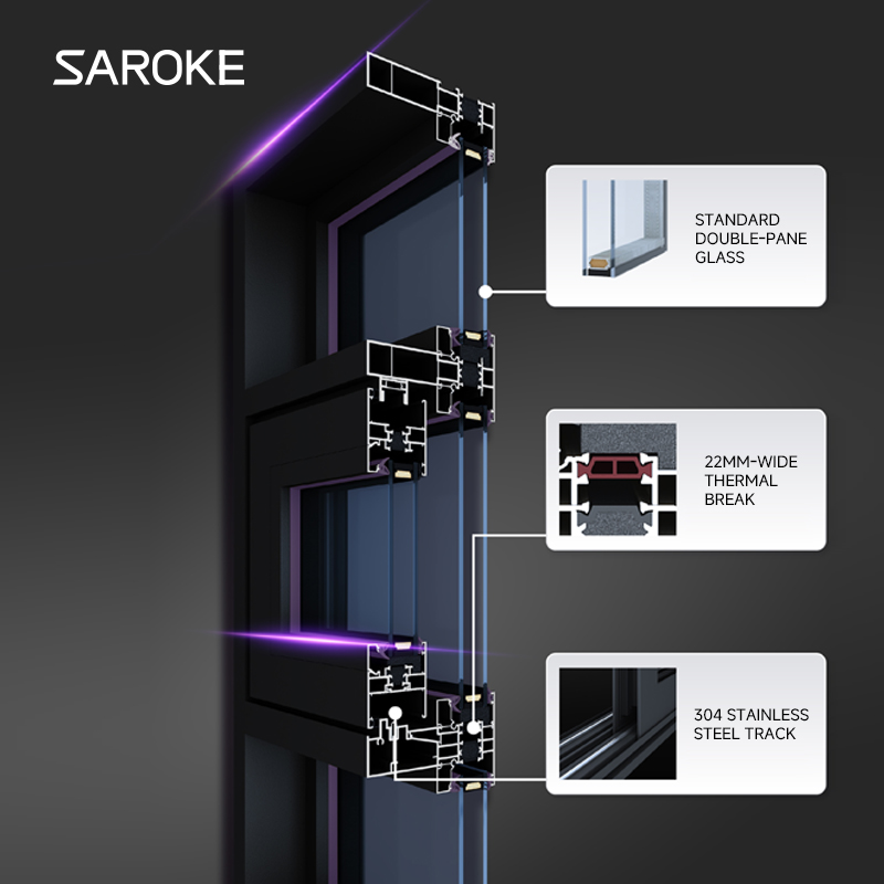 Custom Windows and Doors Double Glazed Soundproof Glass Windows Hurricane Impact Resistant Aluminium Sliding Window