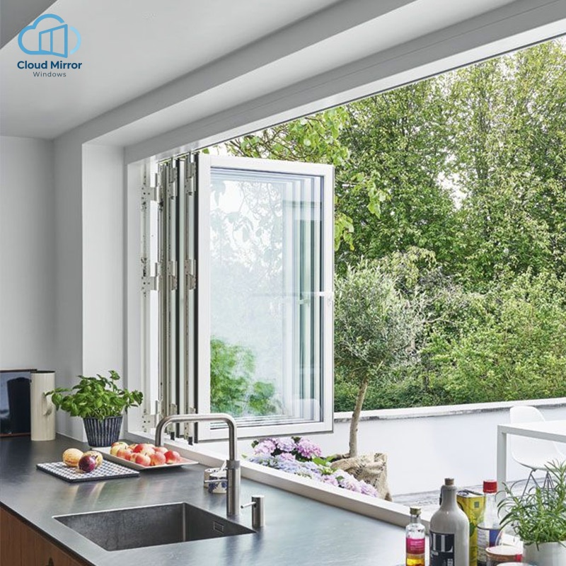 Up Down Combined Aluminum Folding Window Foldable Upper Sash Fixed Lower Sash Tempered Glass Window