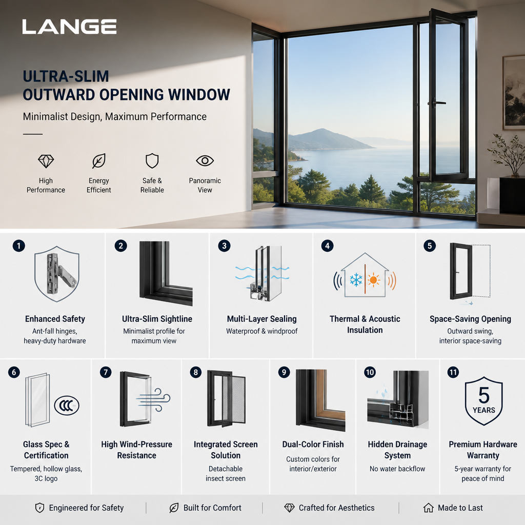 LANGE Modern Luxury Aluminum Alloy Doors And Windows Inward Opening Windows Aluminum Casement Windows Double Glass Windows