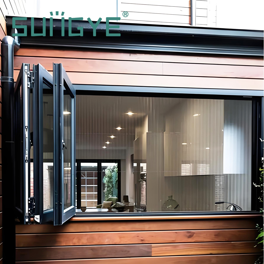SUNGYE Aluminum Bi Folding Accordion windows Tempered Glass Balcony Foldable Sliding Windows Kitchen Folding Window With Grill