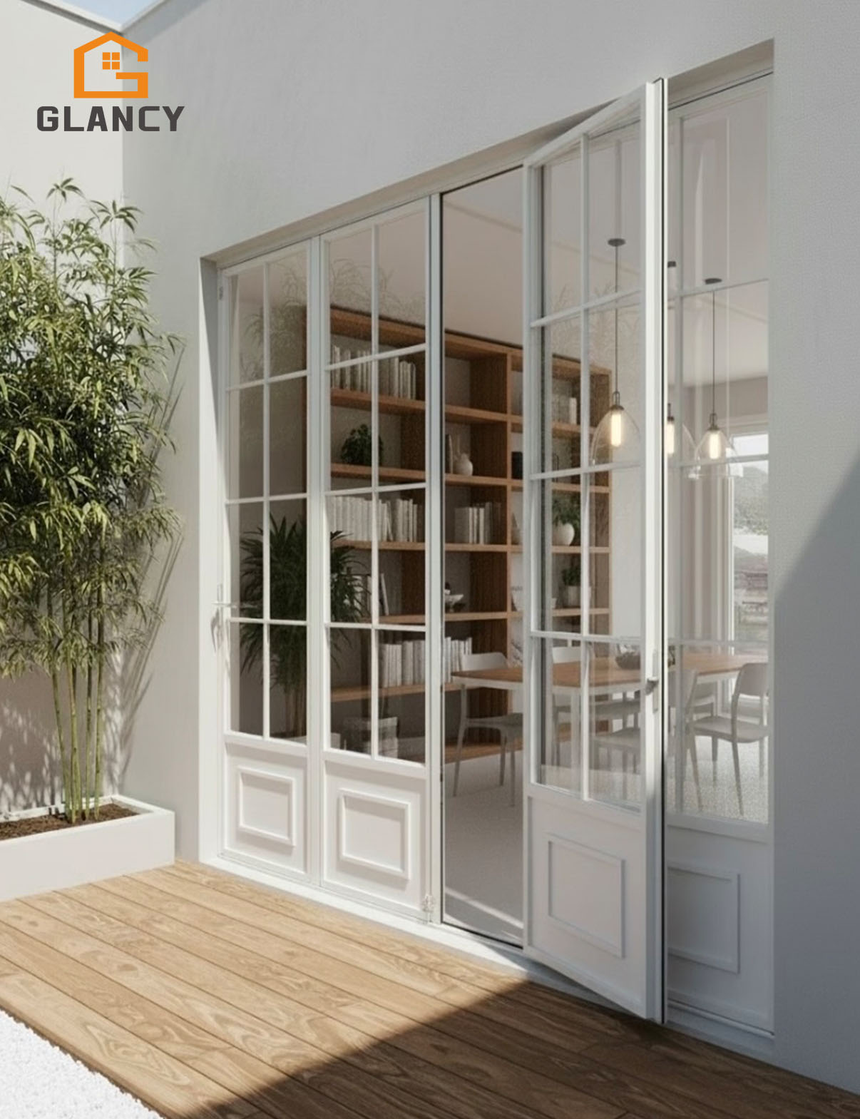 Customized White Aluminum French Folding Door For Living Room Comfort Room Balcony Exterior Bifold Patio Door