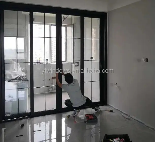 Newest Design Sliding Back Doors 5 Tracks Aluminium Sliding Door Double Tempered Glass Sliding Door Latest Main Gate Designs