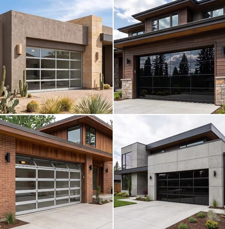 Hot Sell Modern Design Full View Aluminum Steel Tempered Automatic Sandwich Panel Overhead Sectional Steel Foam Garage Door