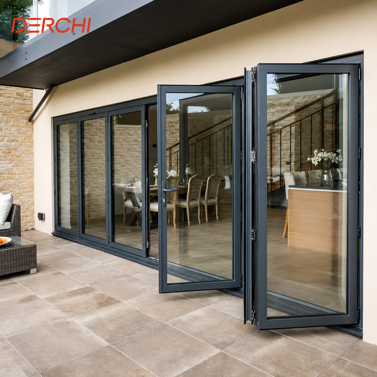 Hurricane Proof Aluminum Exterior Door Balcony Patio Lowe Soundproof Glass Garden Aluminum Bifold Folding Door