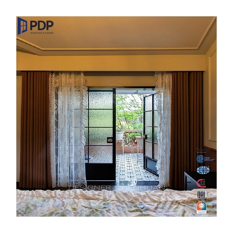 PDP French Doors Double Leaf Casement Door Thermal Break Aluminum Frosted Glass Grill for Entry Bedroom Fiberglass Interior Use