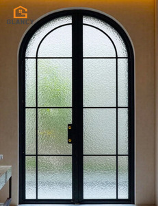 Black Aluminum Interior French Arch Door Glass Living Room Cupboard