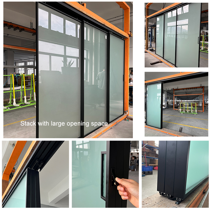 HDSAFE Modern Aluminum Frame Silding Glass Door 8mm Glass No Bottom Track Soft Closing Sound Insulation for Home Hotel Office