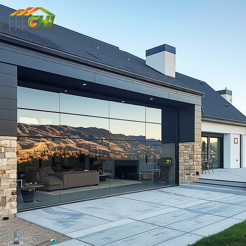 Frameless Glass Insulated Panel Garage Door Patio Overhead Sectional Aluminum Garage Doors
