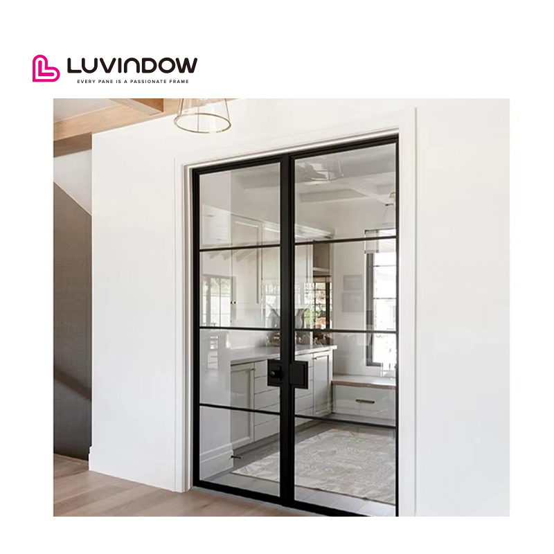 Luvindow TEXAS Aluminum French Design Mother And Son Double Open Door Aluminum Entry Hinged Door Glass Pivot Door Modern