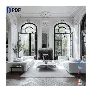 PDP French Doors Double Leaf Casement Door Thermal Break Aluminum Frosted Glass Grill