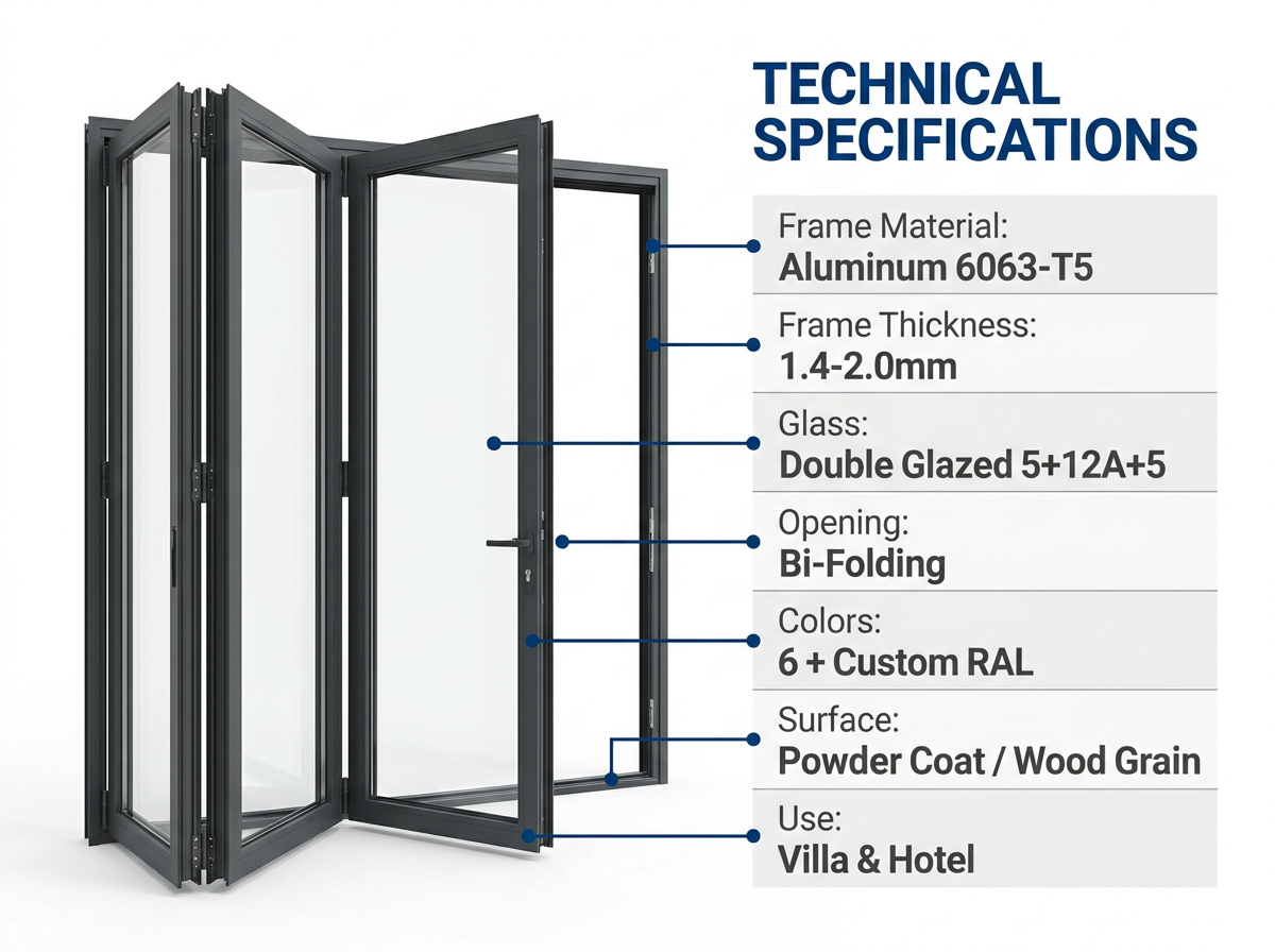 Top Manufacturing Modern Folding Door Windows Thermal Insulated Low-E Aluminium Double Tempered Glass Entry Exterior Patio Mall