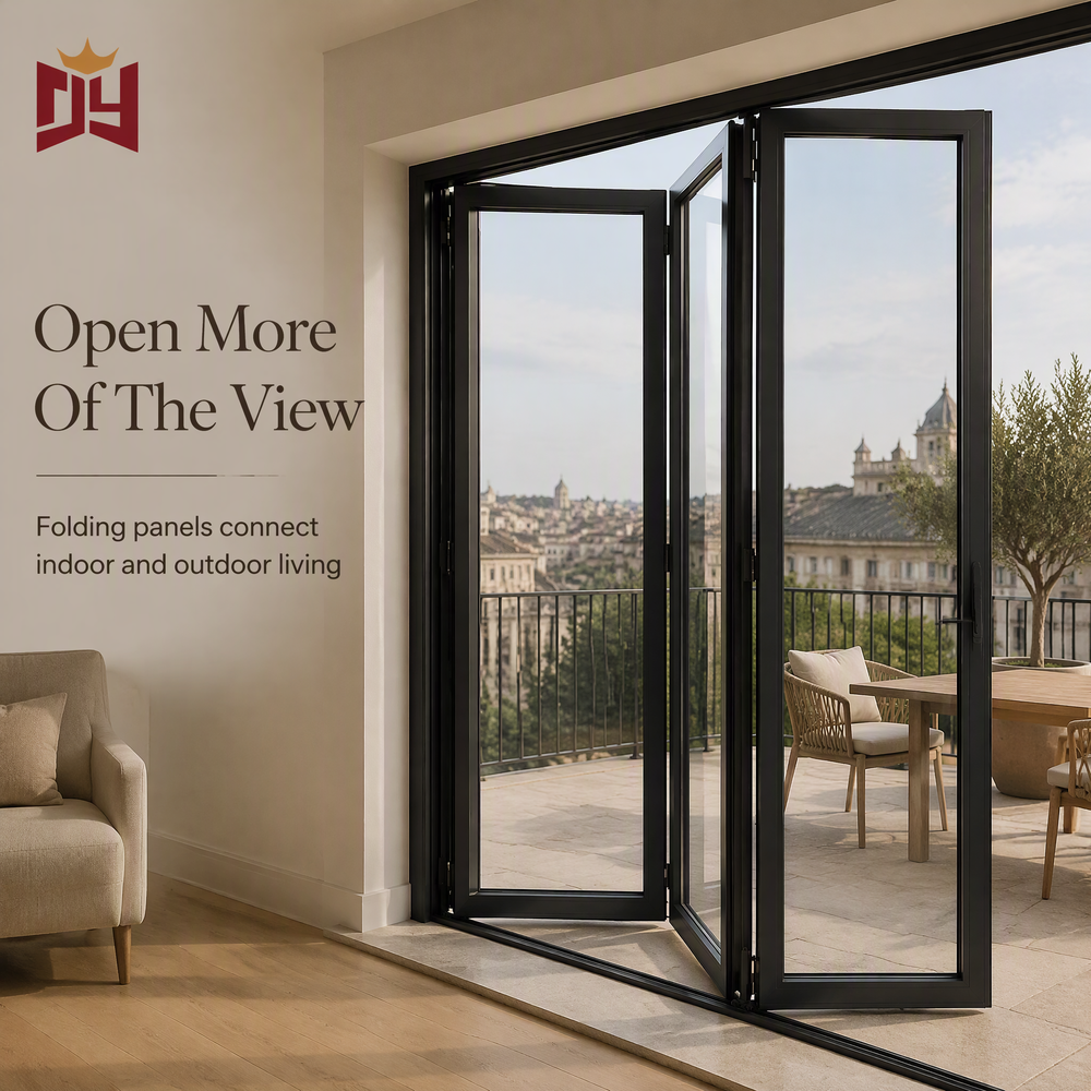 CE Certified Aluminium Slim Frame Bifold Door with Custom Size for Villa Patios and Balconies OEM ODM, Space-Saving Operation