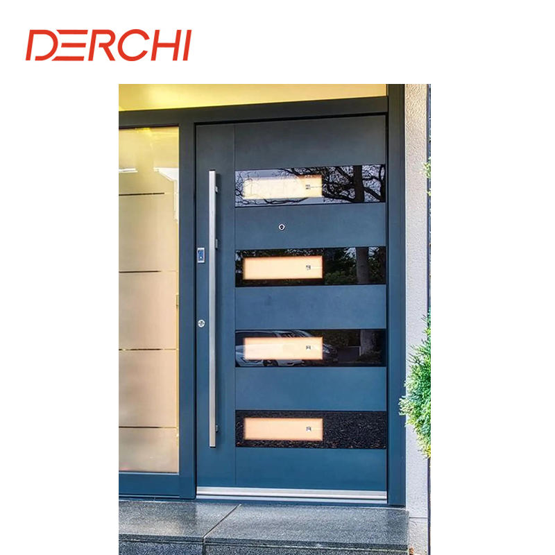 DERCHI USA Exterior Residential Aluminum Security Doors Hurricane Impact Heat Insulated Steel Glass Front Entry Doors