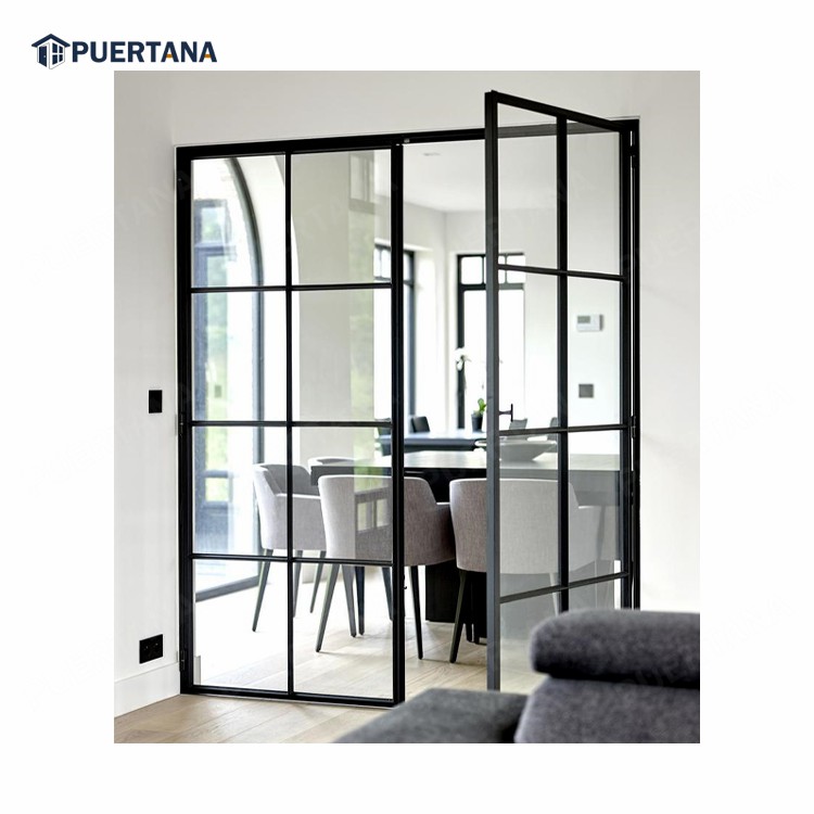 Modern Indoor Aluminium French Casement Swing Glass Door Internal Glass Walls Divider Interior Metal Framed French Doors