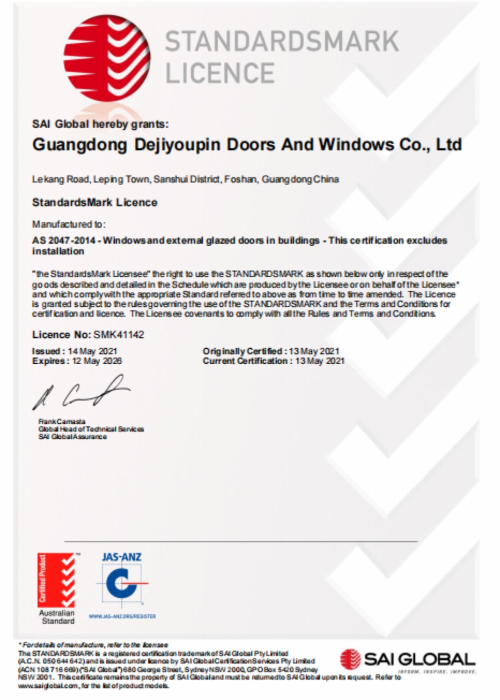 CE European Conformity EN 14351-1 Certification