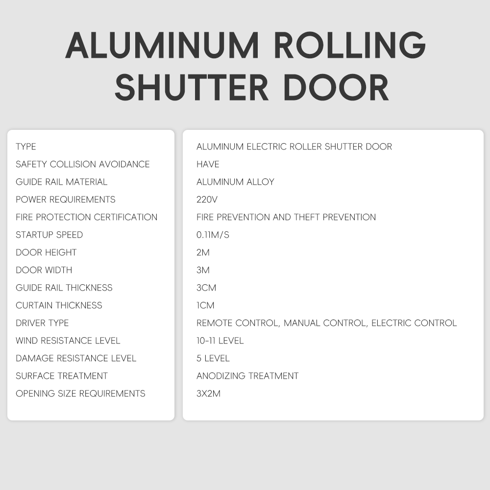 Aluminum Door Profile Automatic Security Fire Proof Aluminum Roller Shutter Door for Commercial Shop Store
