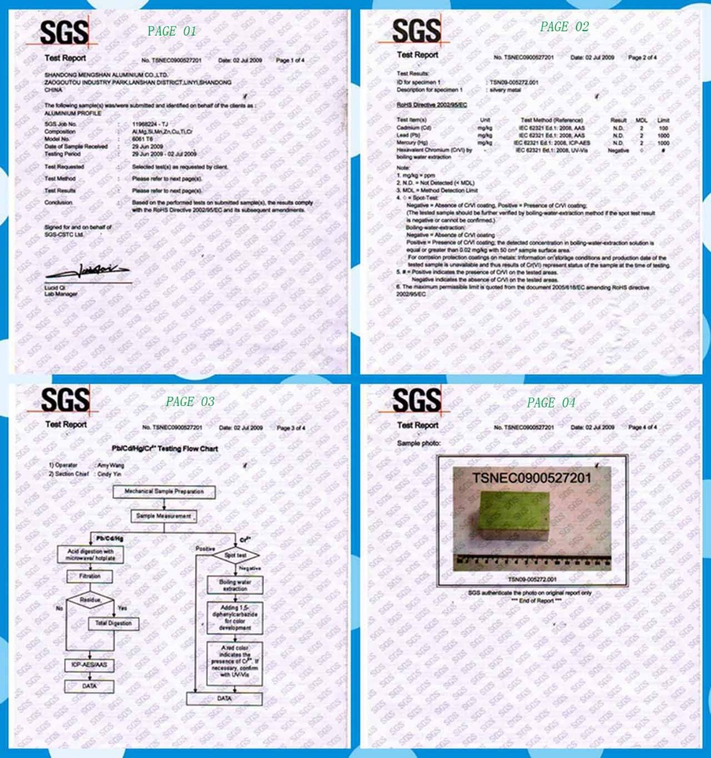 SGS Official Test Report for Aluminum Alloy Profiles