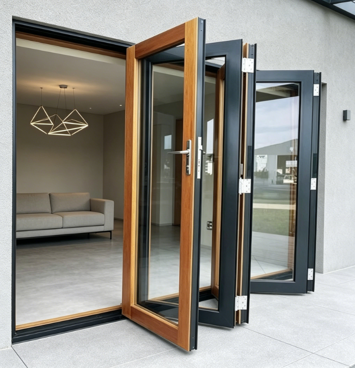 Folding Door Aluminum Alloy Frame Bi-fold Doors Custom Exterior Patio Sliding Glass Aluminum Folding Door