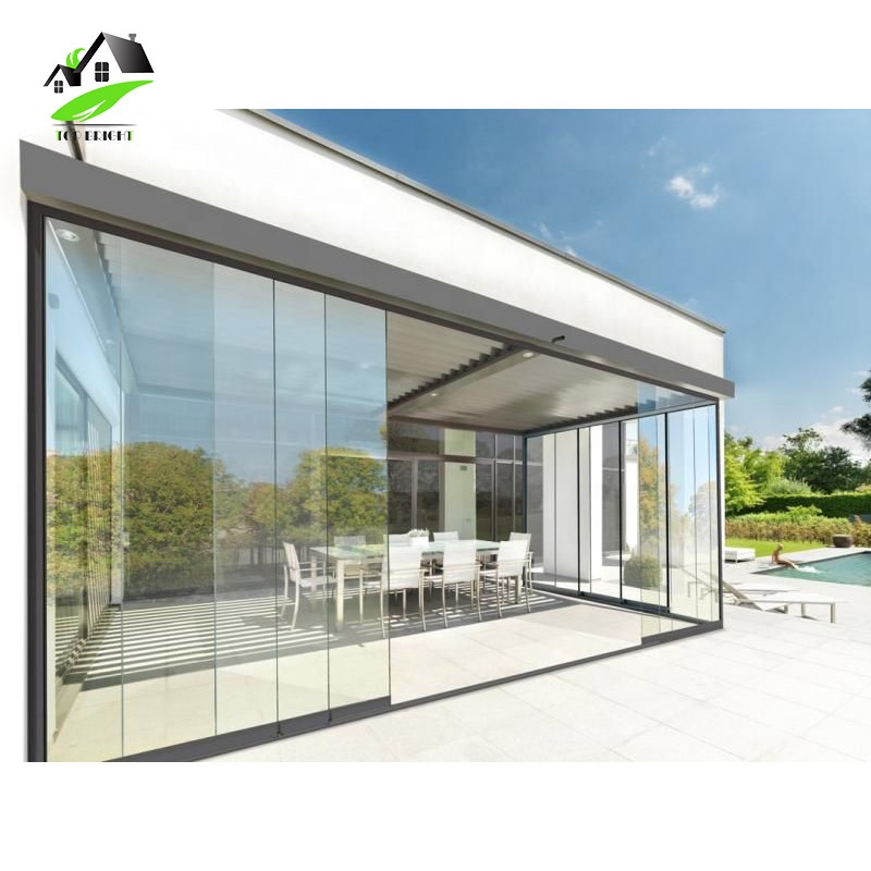 Exterior Veranda Sliding Bifold Doors Glazed Frameless Tempered Folding Glass Door