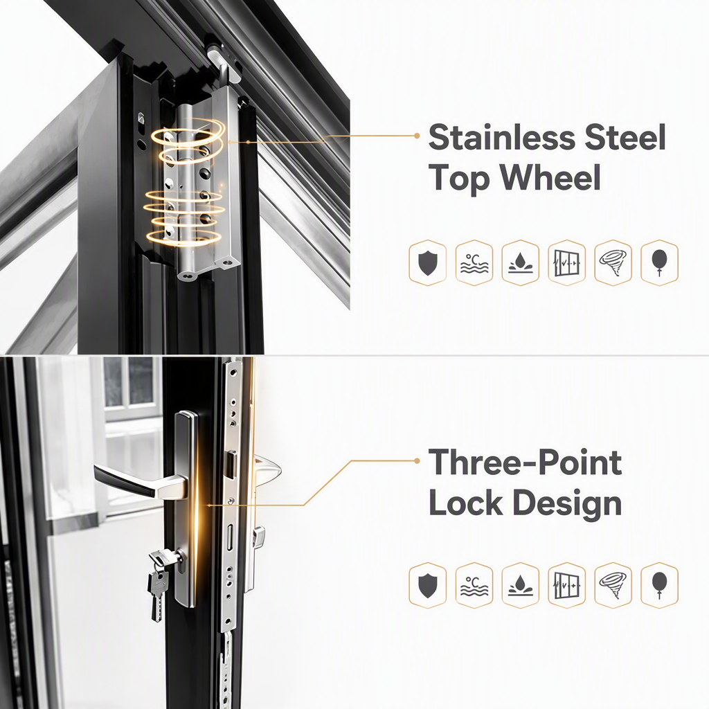 Folding Door Aluminum Alloy Frame Bi-fold Doors Custom Exterior Patio Sliding Glass Aluminum Folding Door