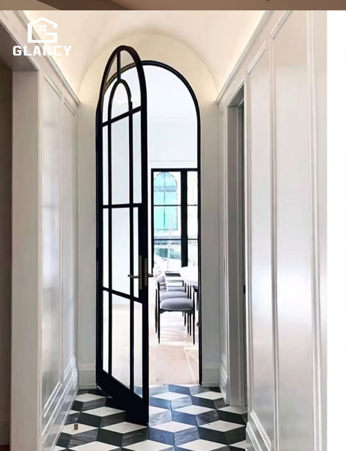 Black Aluminum Interior French Arch Door Aluminum French Glass Doors Black Aluminum Glass Interior French Door for Living Room