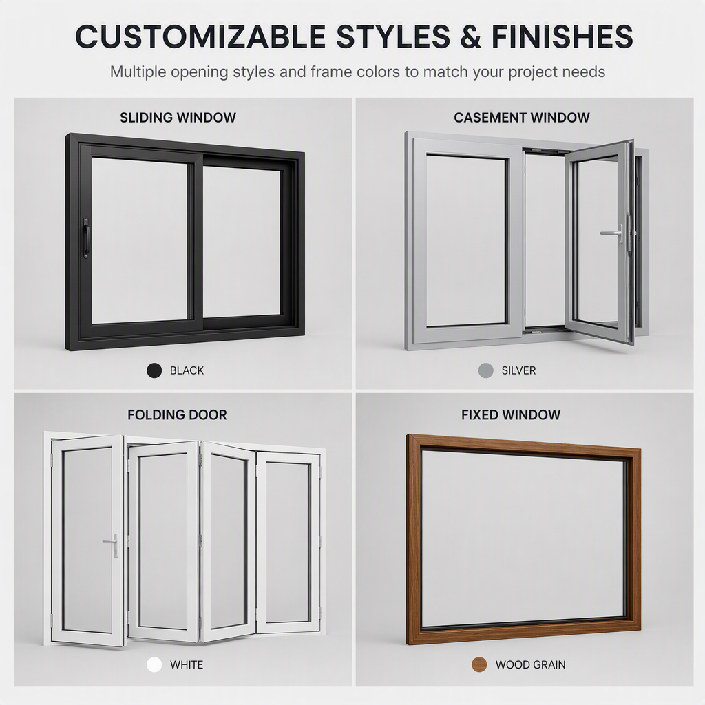 Wholesale Aluminum Alloy Sliding Windows Double Glazed Tempered Glass Powder Coated Soundproof Waterproof for Storefront Use