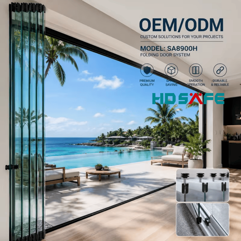 Factory Custom Slim Frame Aluminum Bifold Door Panoramic Folding Glass Door For Balcony, Patio &amp; Sunroom