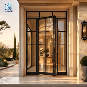 Italian Design French Grid Aluminum Door Slim Frame Luxury Exterior Entrance