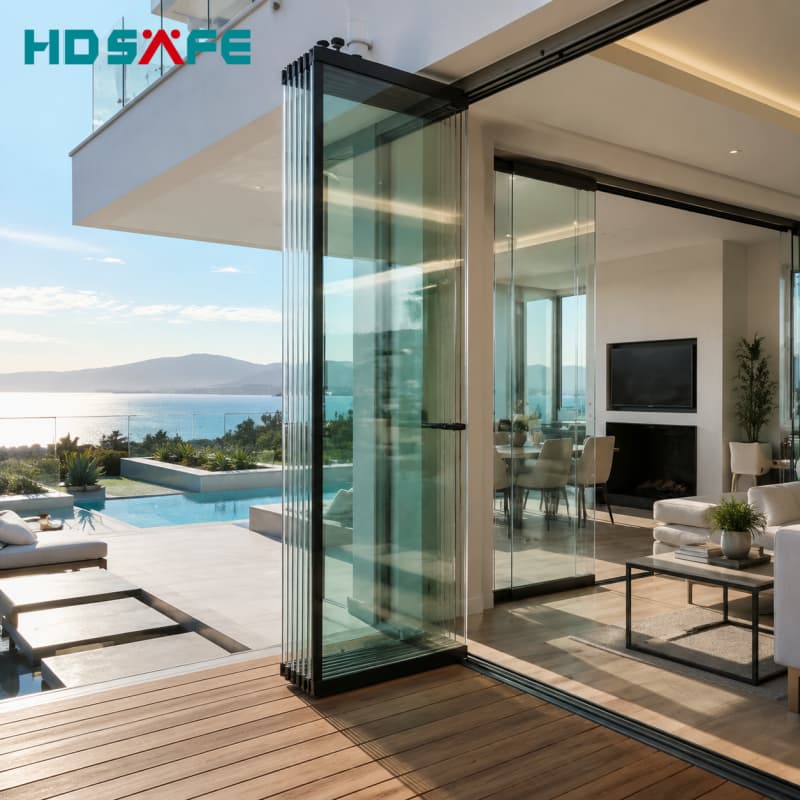 Factory Custom Slim Frame Aluminum Bifold Door Panoramic Folding Glass Door For Balcony, Patio &amp; Sunroom