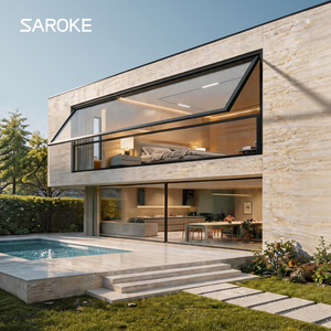 Electric Powered Thermal Break Black Terrace Large Tempered Glass Awning Windows
