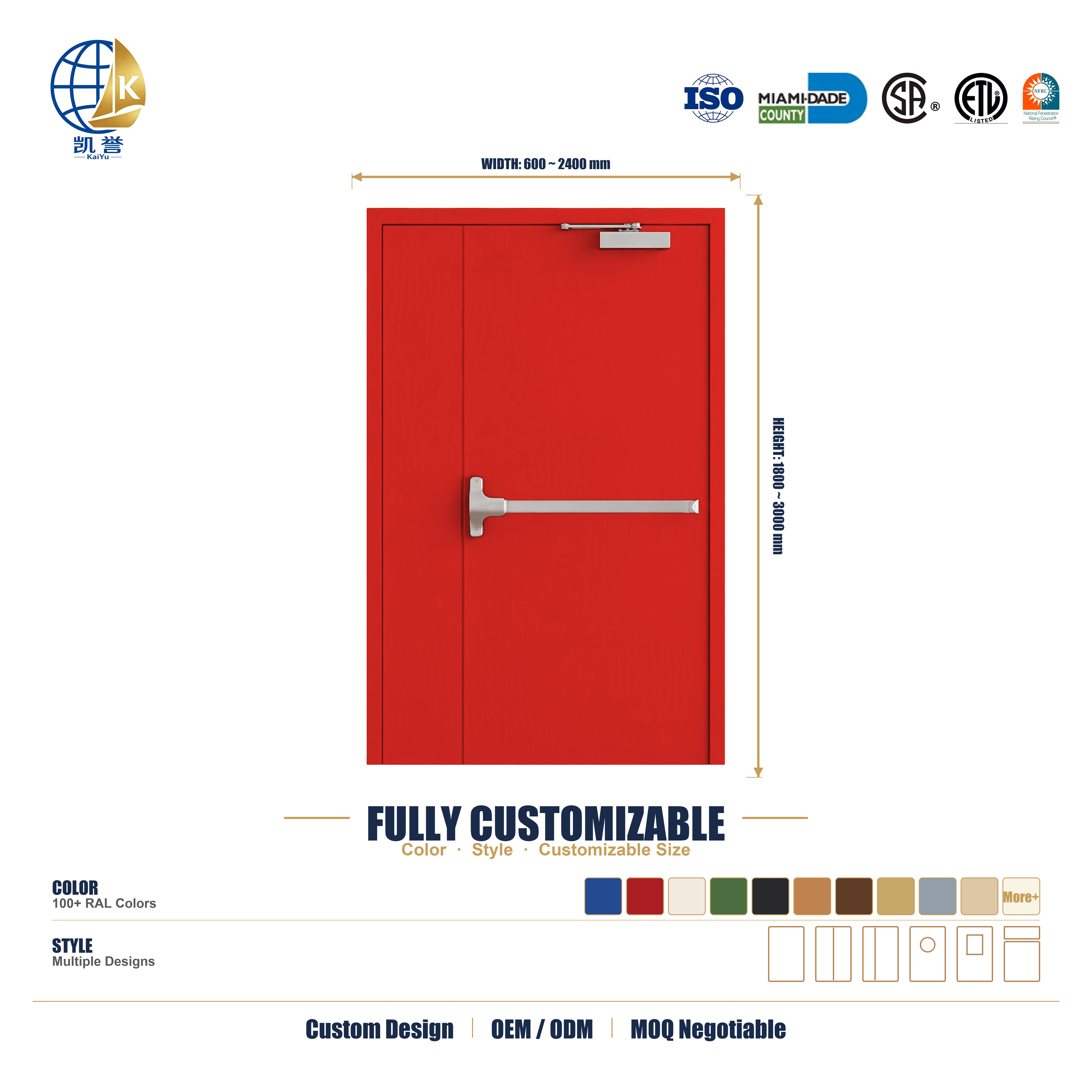 120 Minute Fire Rated Emergency Exit Fire Door Unequal Double Leaf Custom Size Made To Order Supplier