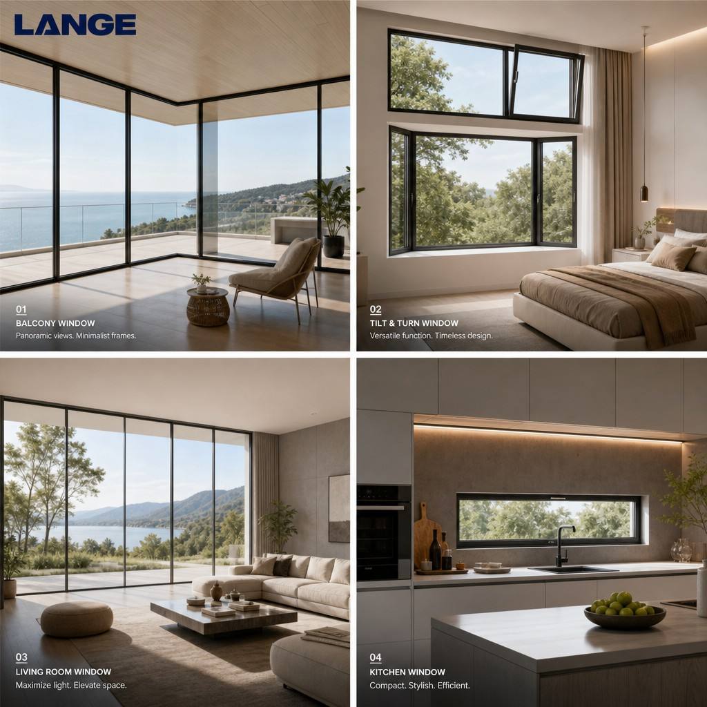 LANGE Modern Luxury Aluminum Alloy Doors And Windows Inward Opening Windows Aluminum Casement Windows Double Glass Windows