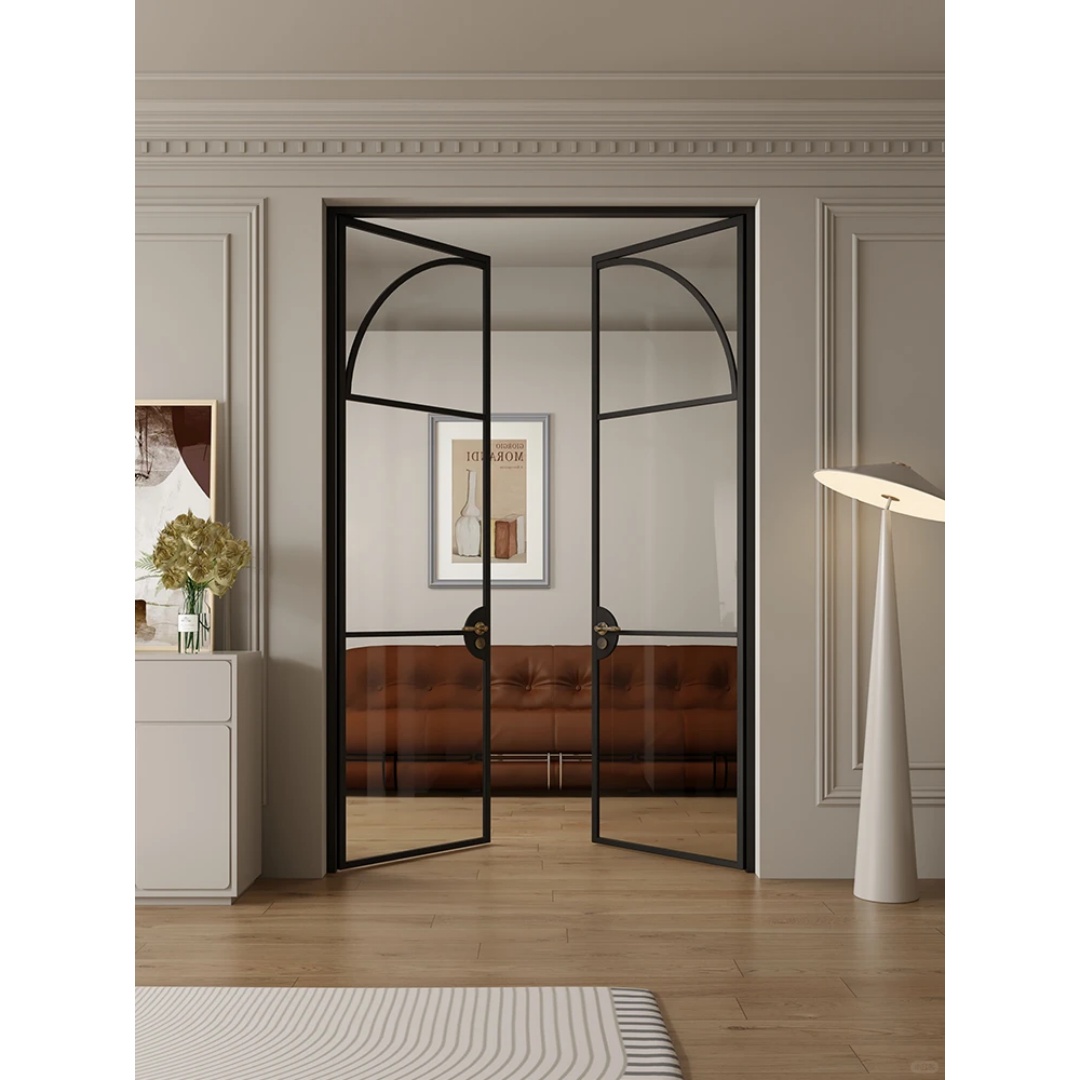 Modern Indoor Aluminium French Casement Swing Glass Door Internal Glass Walls Divider Interior Metal Framed Doors Kitchen
