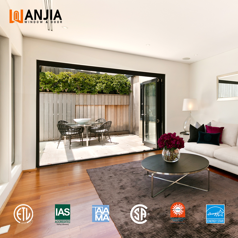 Heavy Duty Coastal Glass Commercial Doors Folding Glass Door Thermal Breaking Glass Bifold Doors