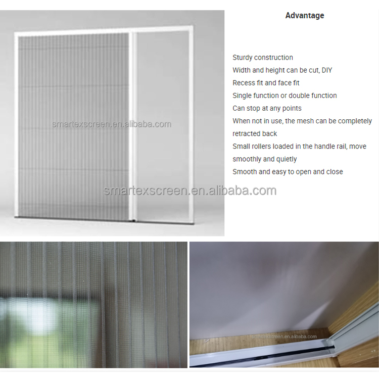 Retractable Screen Mosquito Nets Aluminum Alloy Frame Horizontal Rolling Fiberglass Mesh Pleated Mesh Folding Screen Door