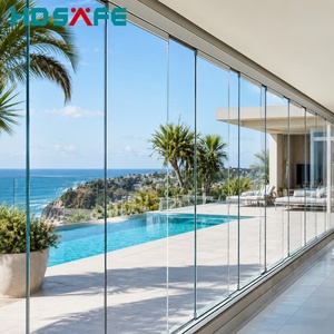 Modern Frameless Glass Folding Doors Panoramic Balcony Partition