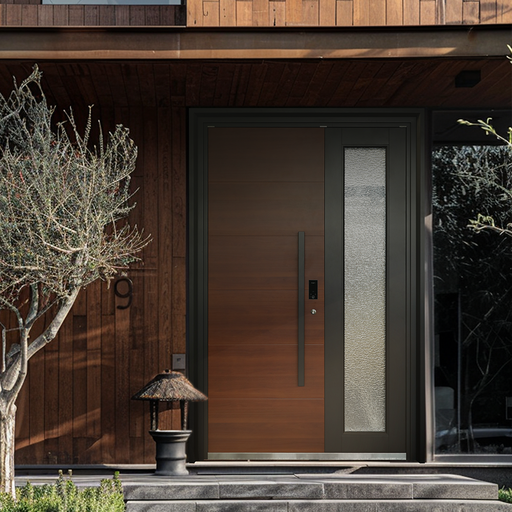 Aluminum Security French Door-Waterproof Exterior Entry Door For Hotel Apartment Villa Use