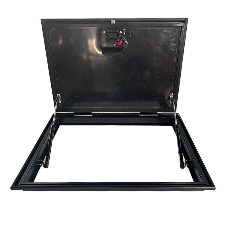600x800mm Right Angle Aluminum RV Caravan Custom Cargo Hatch Door with Mechanical Lock Gas Struts for Camper Van Truck Trailer