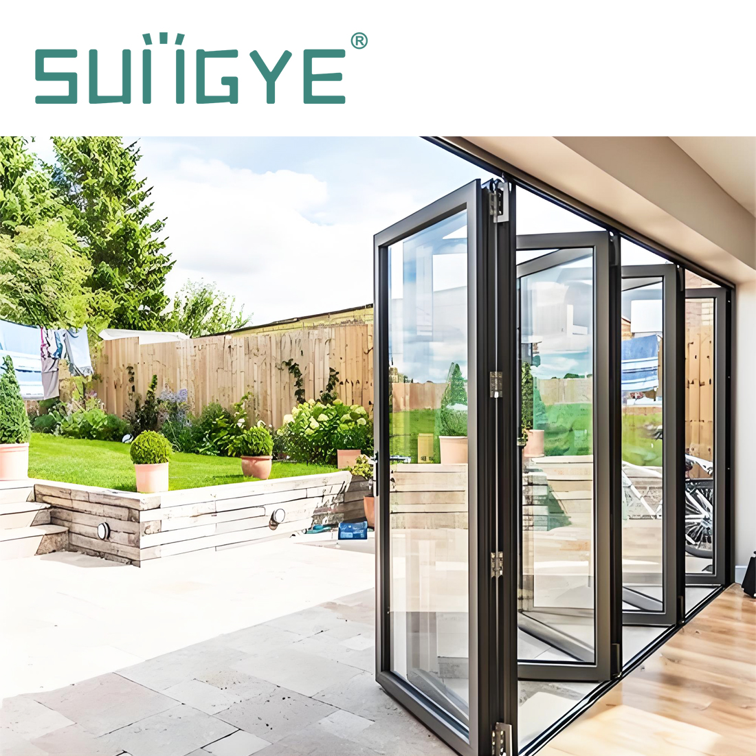 SUNGYE Exterior Bifold Door Aluminum Foldable Patio Door Double Tempered Glass Folding Partition Door Soundproof Accordion Door